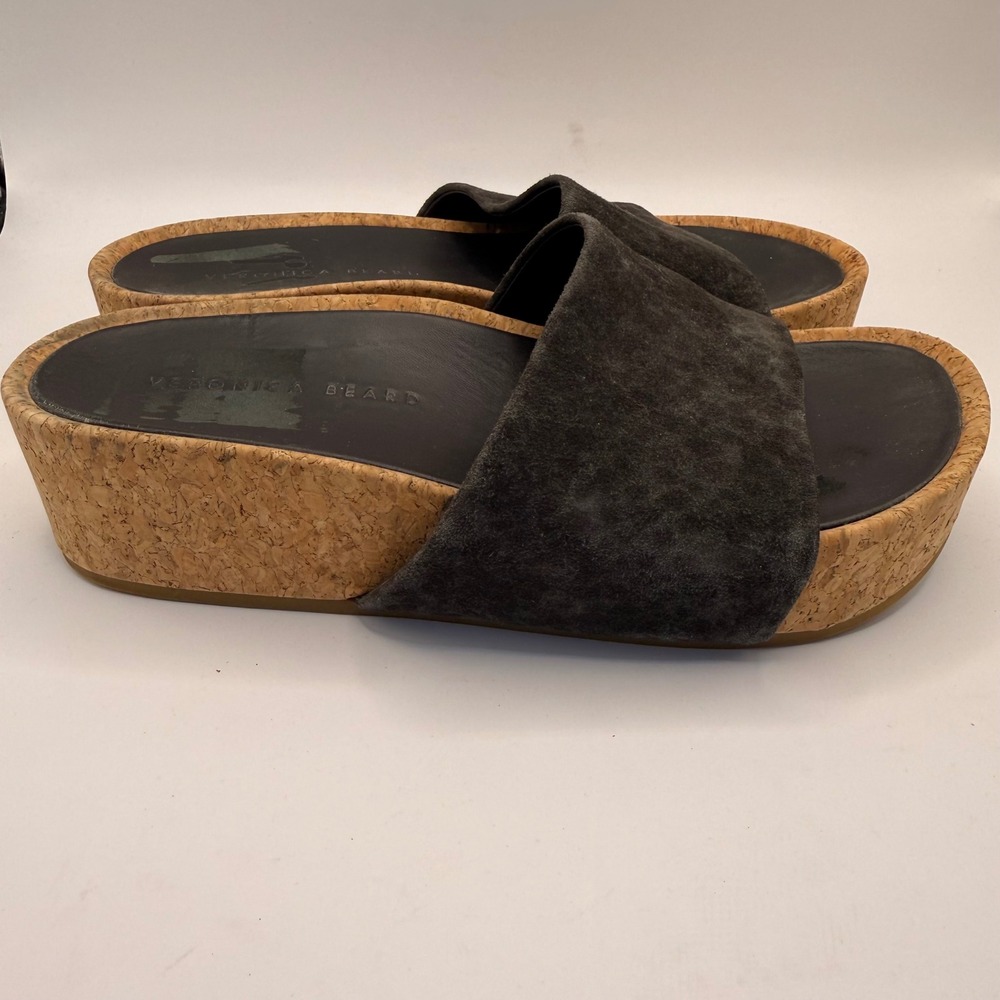 Veronica Beard Dresdyn Grey Suede Leopard Cork Platform Slide Sandals 7M - Picture 5 of 9